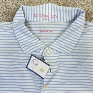 B. Draddy Tommy Polo Mens Large White Batik Blue Striped Pima Cotton BDK03 NEW